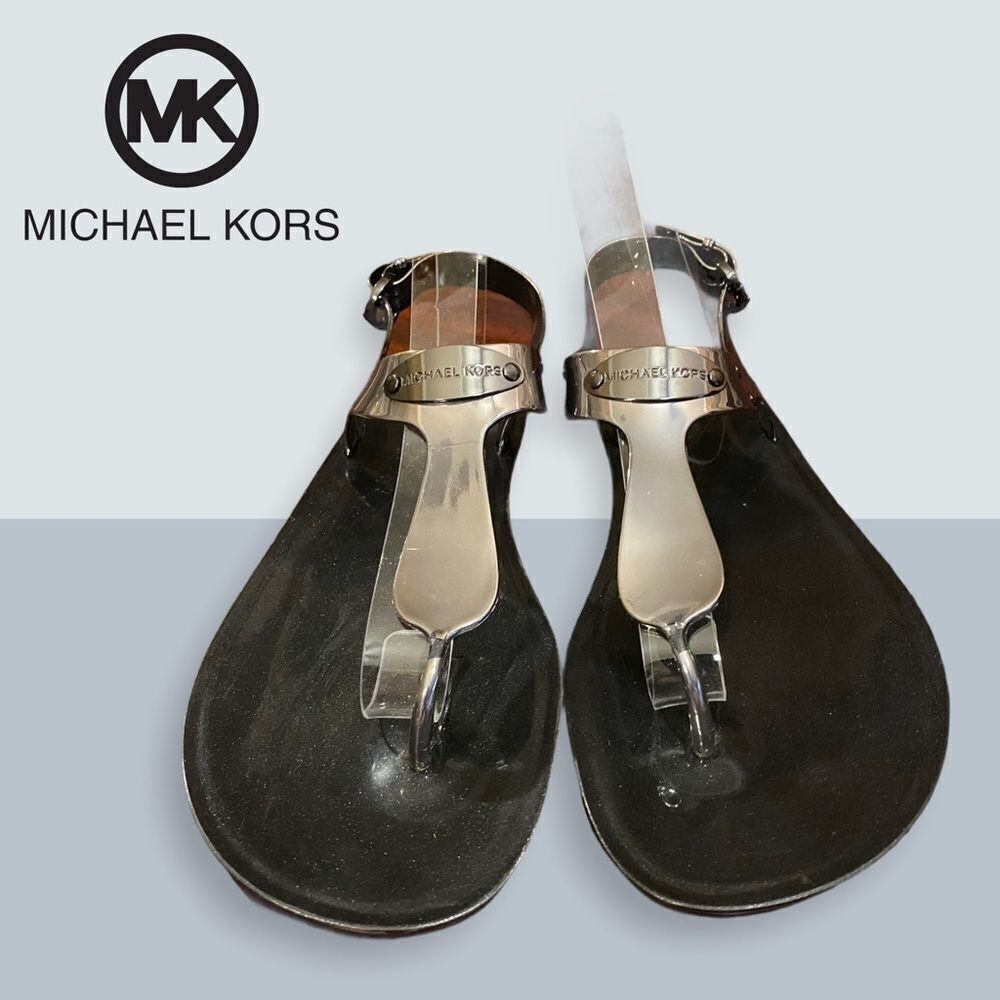 Michael Kors Metallic Black Jelly Thong Sandals 7
